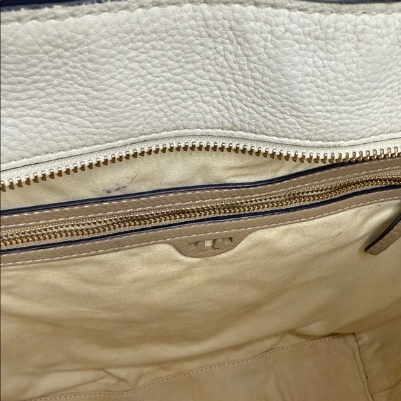 Tory Burch Pebbled Leather Tote – Neutral Colorblock – Shoulder Bag - Picture 10 of 15